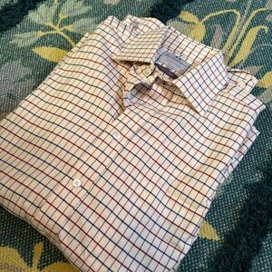 Harvie & Hudson Men's Jermyn St London Shirt Cream Navy and Red Plaid 16.5 M